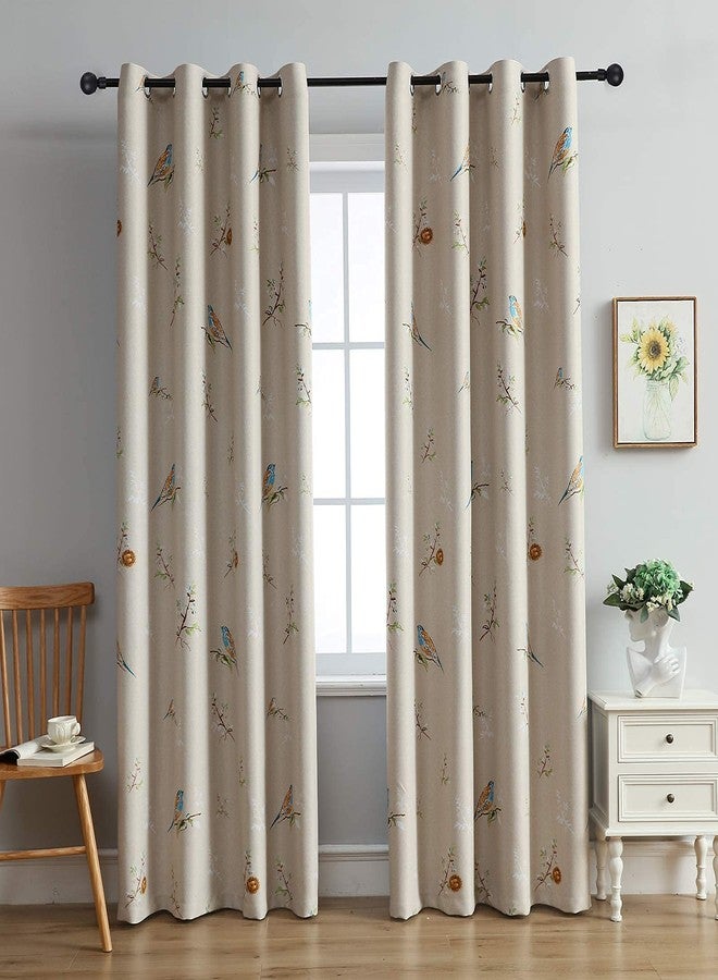 SUOUO Birds Blackout Curtains for Bedroom 84 inches Long Farmhouse Patterned Floral Window Drapes for Living Room 2 Panels Khaki - Image 2